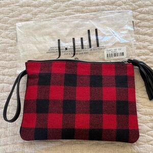 J. Jill Red and Black Buffalo Plaid Flannel Wristlet - New